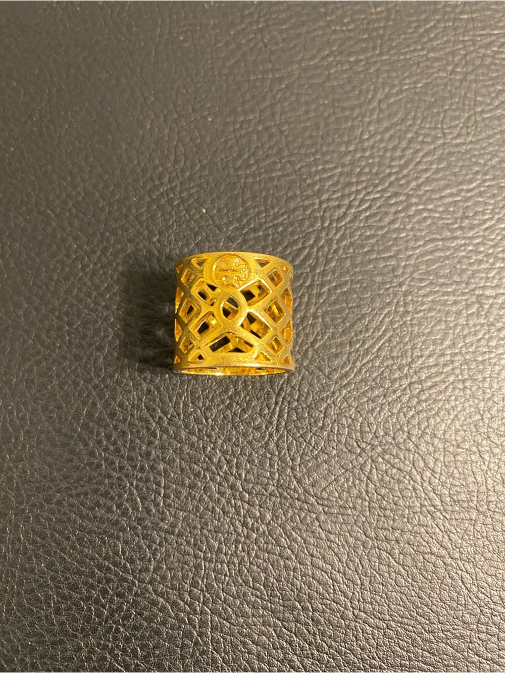 Tory Burch Gold Openwork Logo Dome Ring, scarf ring, or pendant - Picture 9 of 9